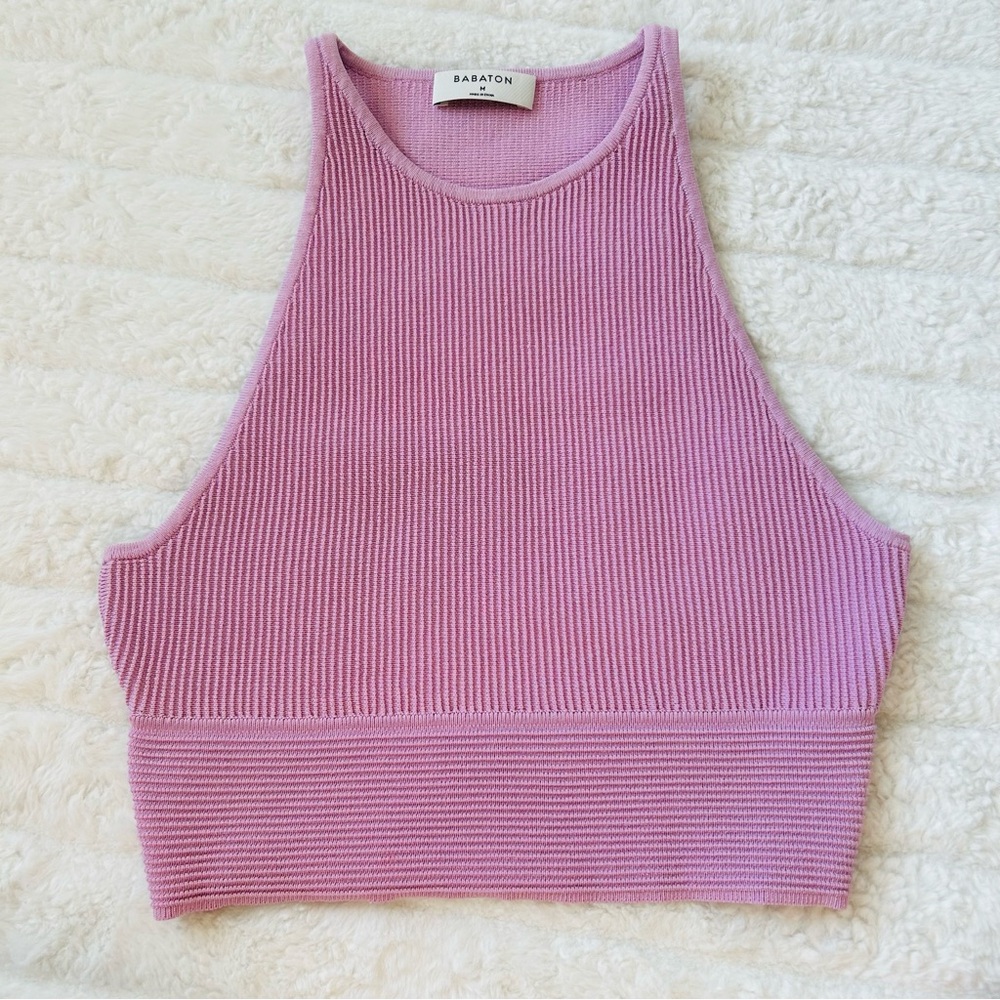 Babaton Stefano Sculpt Knit Tank Women’s Sz M Lilac Pink Barbie Fun Summer Crop